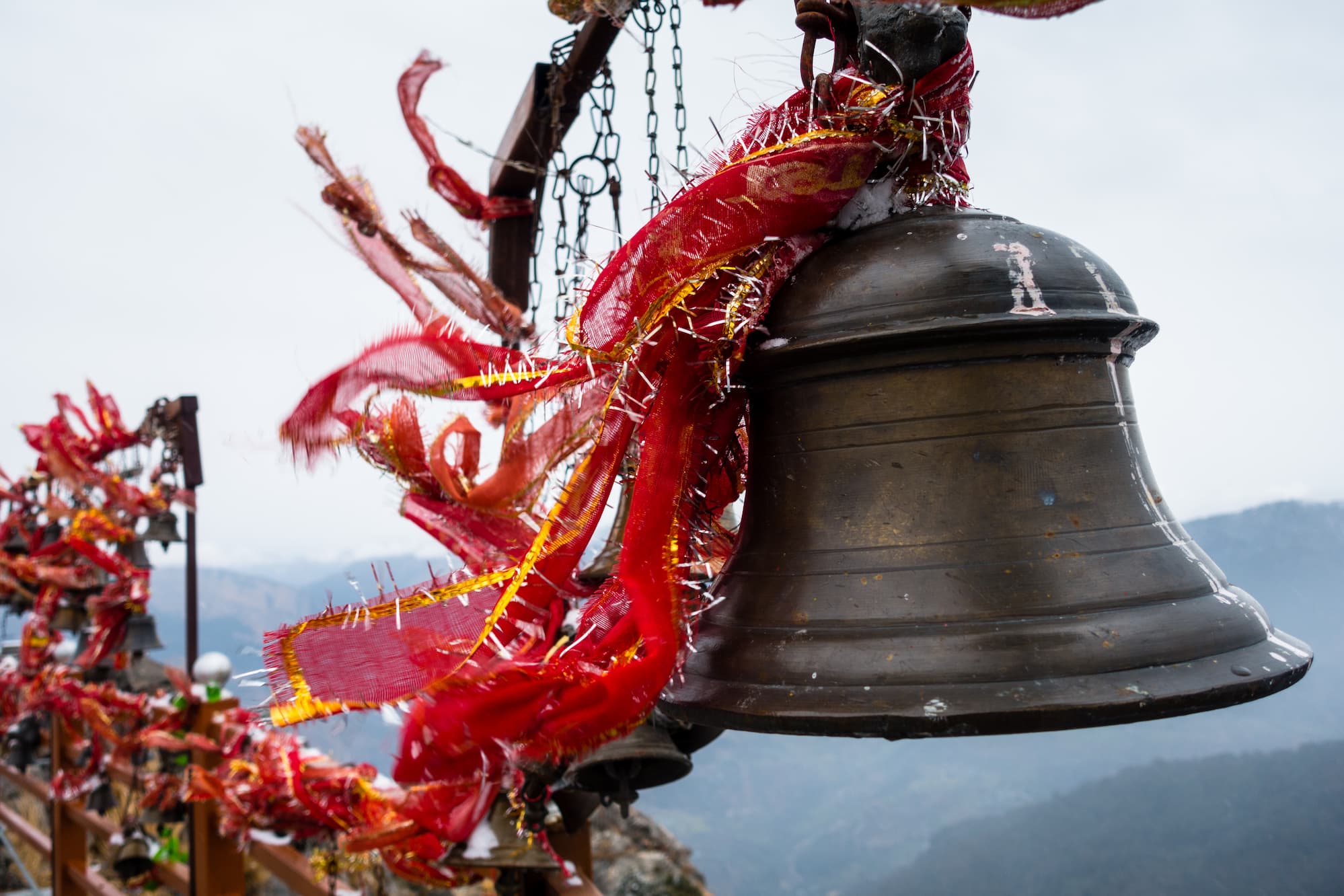 Temple bells at dusk on the banks of the Ganga, Rishikesh